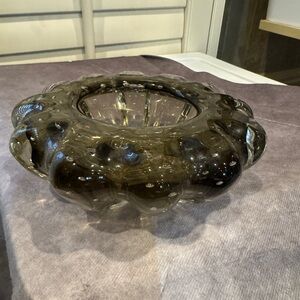Elegant Murano Bullicante Glass Bowl‎ in Smoky Gray